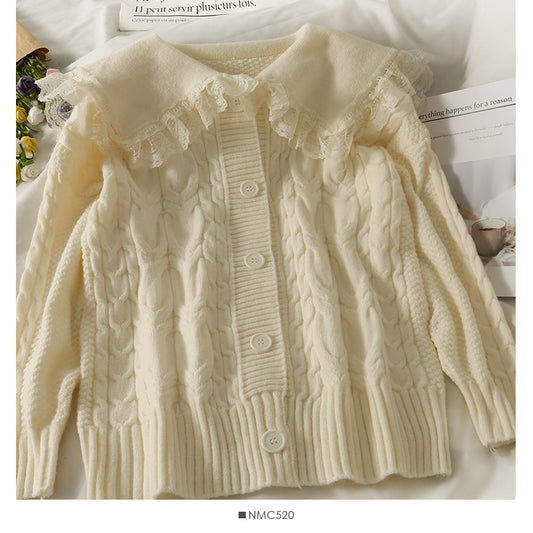 Süße Windspitze genähter Holzohrrand-Babykragenpullover 1900