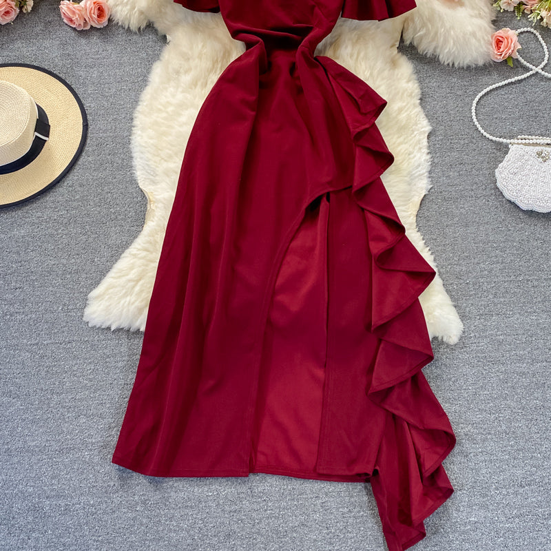 V-neck dress high-end atmospheric split skirt  2999