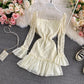 Lace patchwork Ruffle Dress flare sleeve  3285