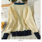 New contrast color stitching loose and thin low neck T-shirt for women  2047