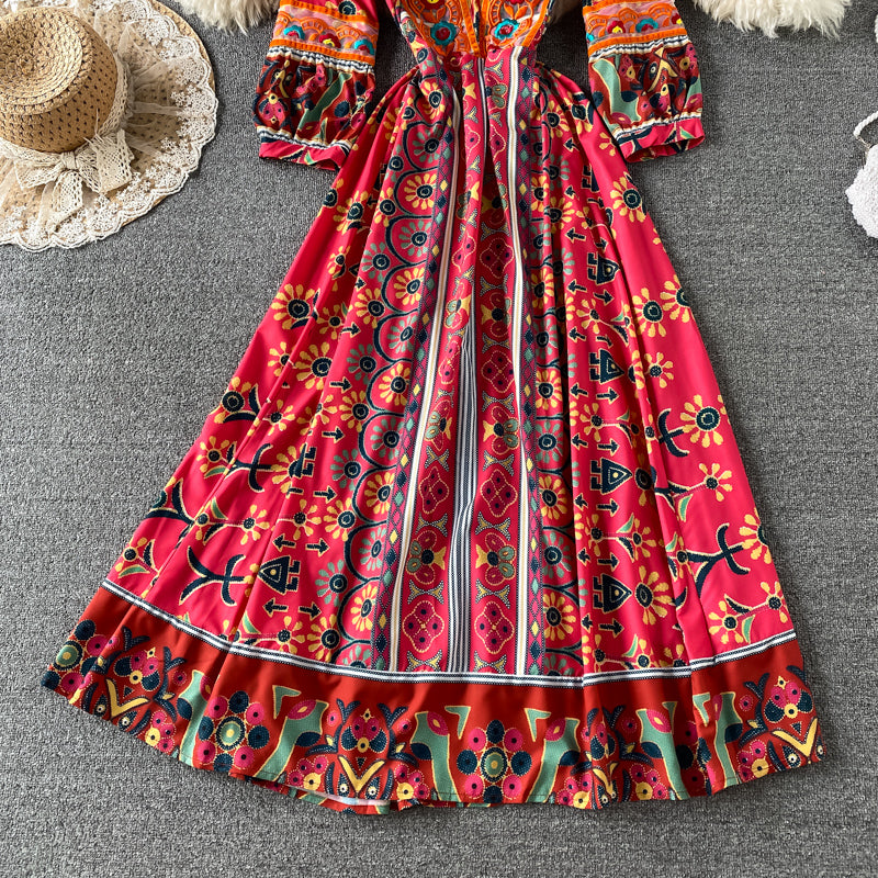 Heavy industry embroidery V-neck Decor dress  3187