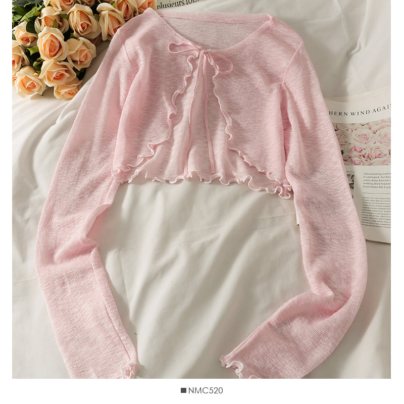 Französischer kleiner Schal Damen dünnes mikrotransparentes Langarm-Pullover-Oberteil 1696