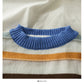 Elegant color stripe crew neck slim fit sweater  2002
