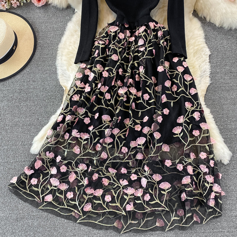 Netzbesticktes Kleid, elegantes Temperament, großer Swingrock 2913