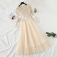 French Vintage mesh stitching knee length sweater skirt  2360