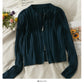 Slim vertical stripe crew neck short Zip Cardigan Sweater  1876