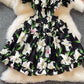 Waist print Ruffle A-line skirt dress  3194