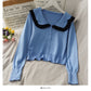 College style white border doll collar single breasted cardigan top  1806
