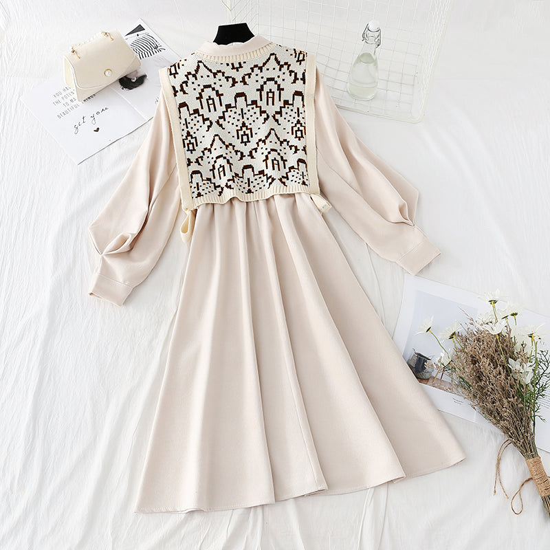 New waistcoat two piece slim knit dress  2137