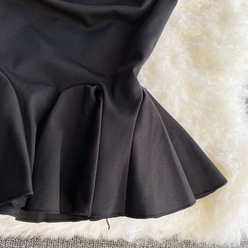 Light mature style sexy one shoulder strapless dress  3035