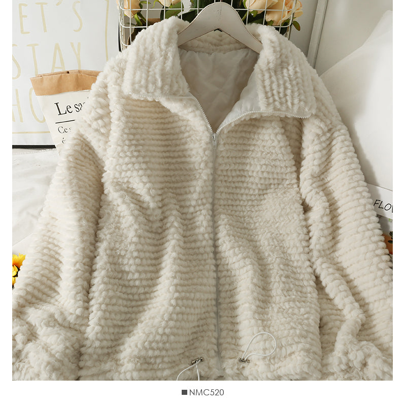 Plush thickened Lapel bubble sleeve cardigan coat  2116