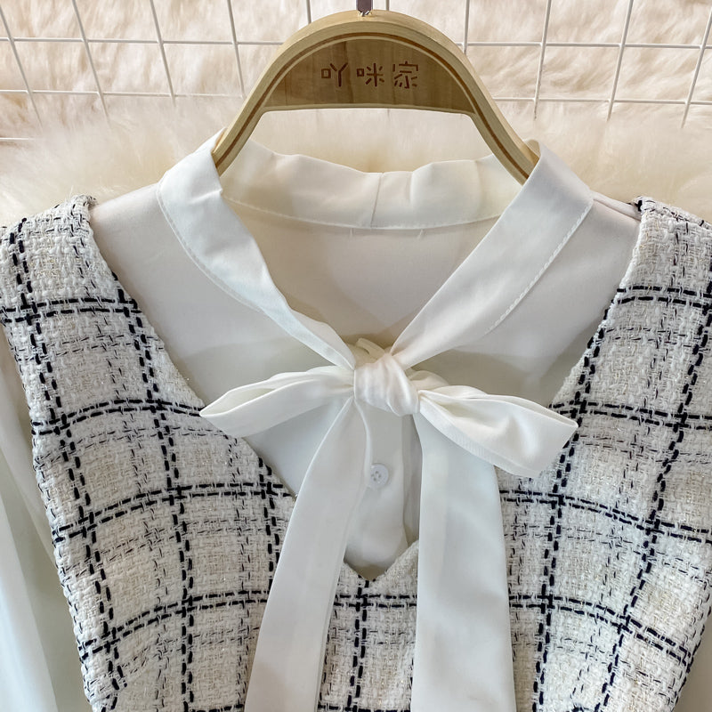 Celebrity temperament V-neck vest vest skirt white shirt  2869