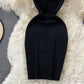 Hanging neck open back square neck knitted Hip Wrap Dress  2768