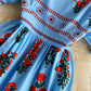 Korean foam sleeve knee length aging square neck dress  3325