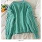 Sweater women's T-neck cardigan top loose and thin, versatile linen pattern long sleeve sweater  2069