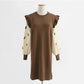Loose and slim long sleeved wool dress over knee knitted skirt bottomed long skirt  2445
