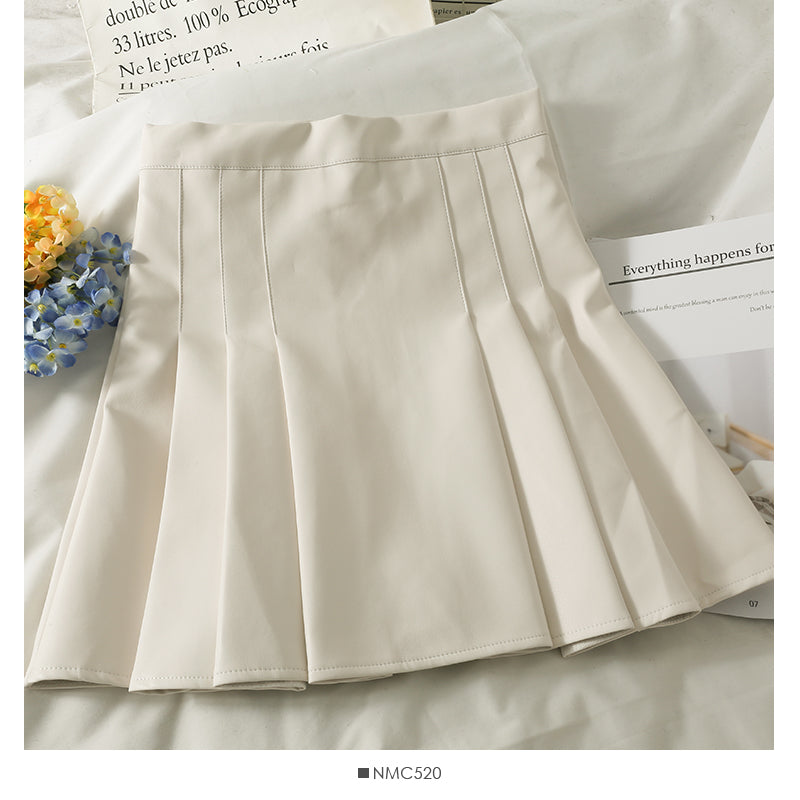 Dünner, einfarbiger Faltenrock mit hoher Taille 2577