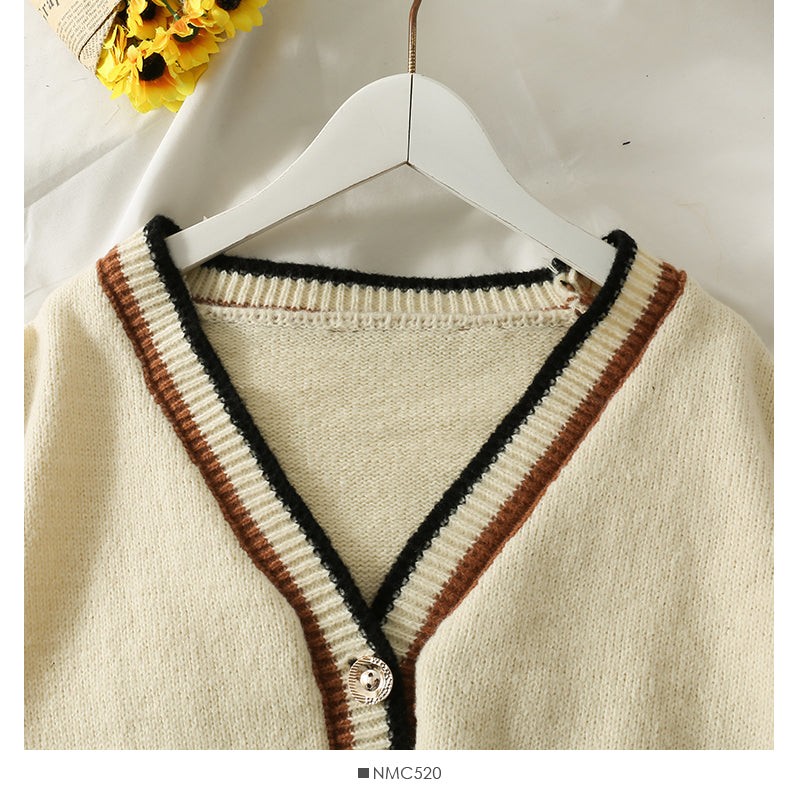 Sweater women's striped low neck single breasted cardigan over top  1984