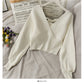 Women's Cross V-Neck long sleeve short waist knit  1698