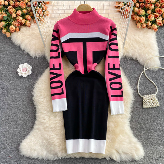 Stretch tight printed knitted dress  2918