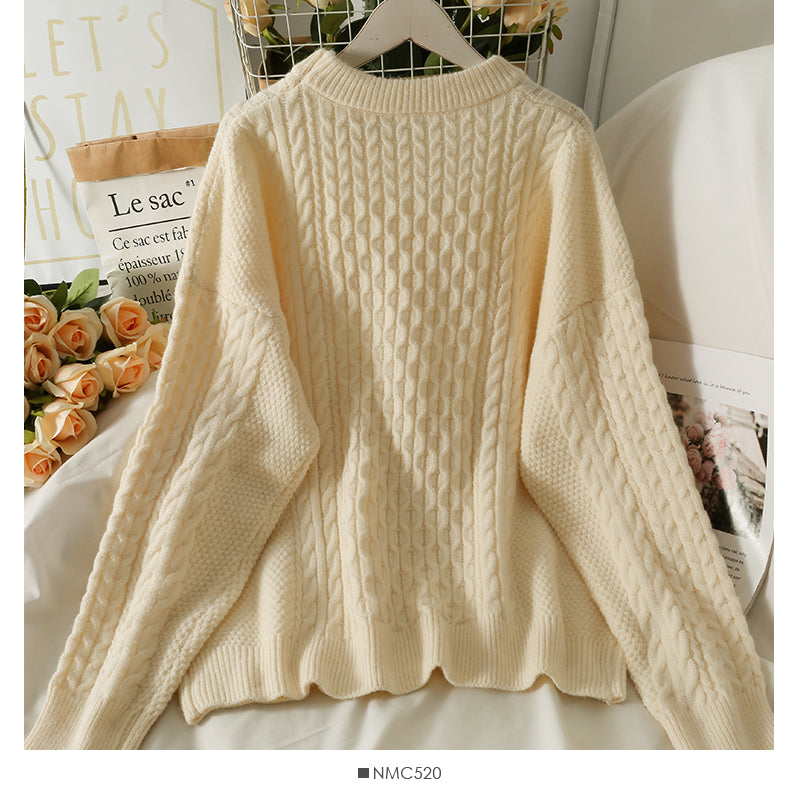 Korean version thin heart-shaped hemp pattern long sleeve Pullover Sweater female  2020