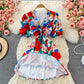 French retro V-neck Floral Dress  2923