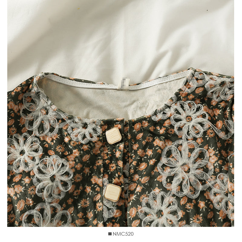 Hong Kong Vintage printed round neck single breasted cardigan top women's jacket  2115