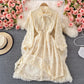 Medium length waist slim BOW LACE DRESS  3232