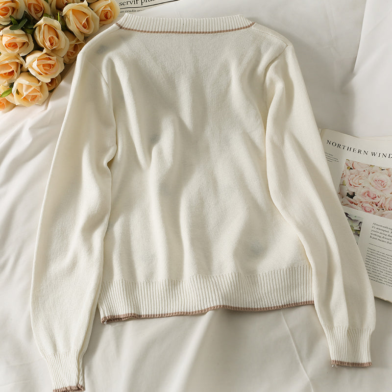 Hong Kong Vintage single breasted embroidered loose and thin sweater  1843
