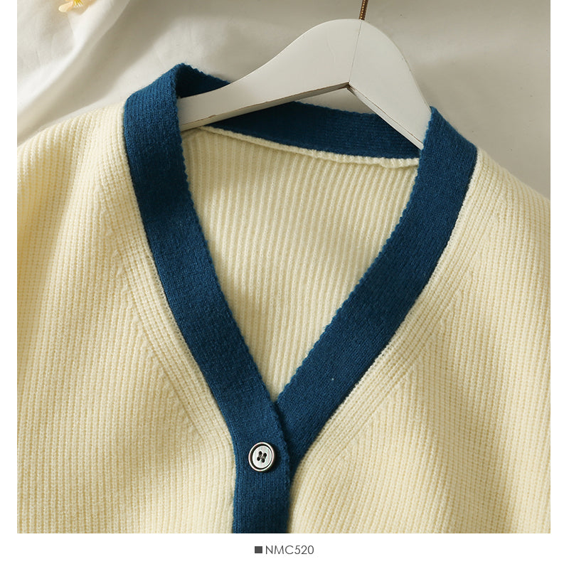 New contrast color stitching loose and thin low neck T-shirt for women  2047