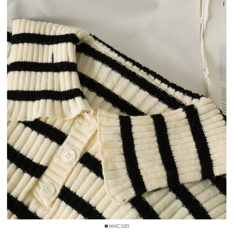 Korean stripe slim slim Lapel long sleeve sweater for women  2065