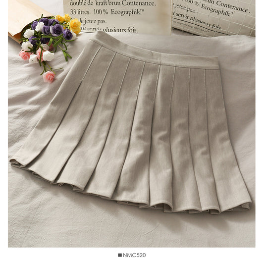 Hong Kong style retro high waist slim casual pleated skirt women  2479