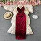 Velvet suspender split dress  3050