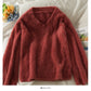 Plush loose thin V-Neck Sweater Korean versatile long sleeve Pullover Top  1995