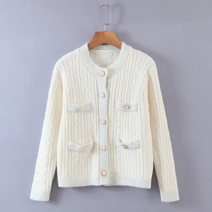 Pull cardigan à boutons nacrés pour robe femme avec petit parfum et design torsadé 1350