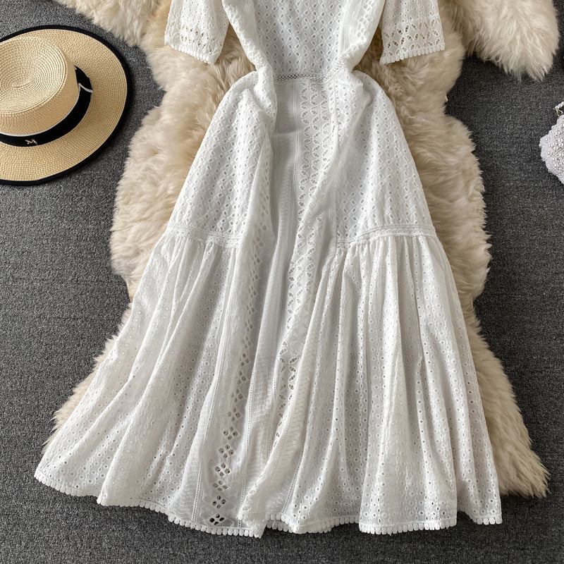 Elegant cut-out Crew Neck Dress  3427