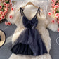 Bow tie tie waist closing thin mesh puffy dress  3071