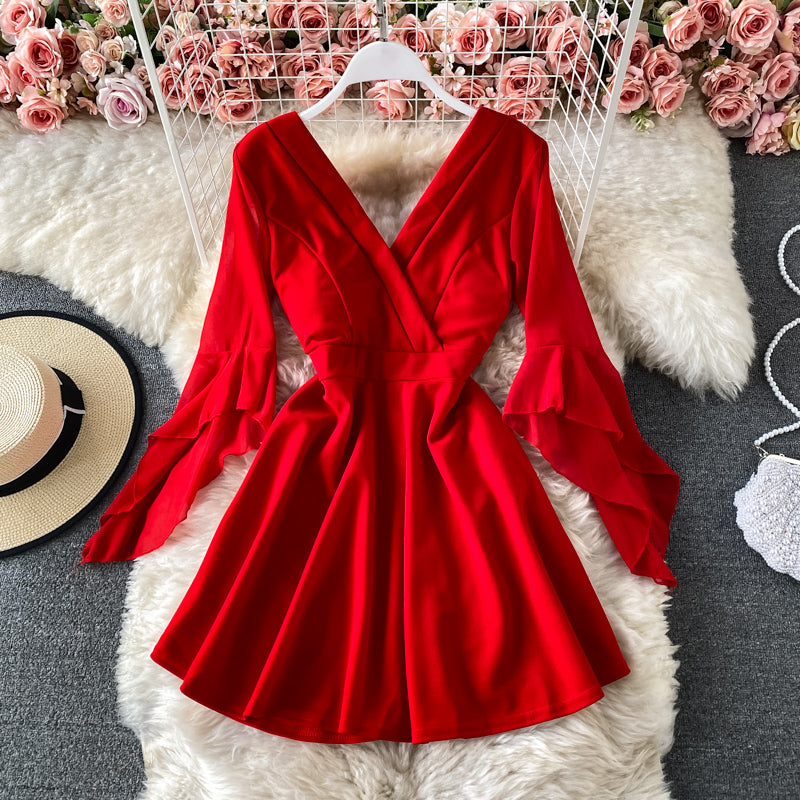 Sexy low cut deep V-neck dress  3428