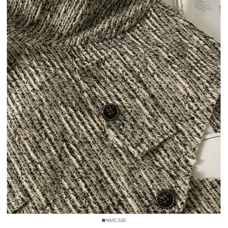 Hong Kong Vintage tweed stripe short Slim small coat  2100