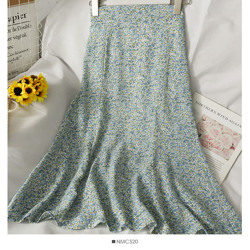 Jupe décontractée taille haute à imprimé floral rétro de style Hong Kong 2637