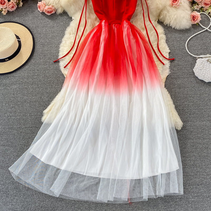 Schulterfreies Netzkleid mit V-Ausschnitt, großer Swingrock 2906
