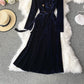 Puppenrevers-Goldknopf-Schmalkleid, großes Swing-Samtkleid 3144