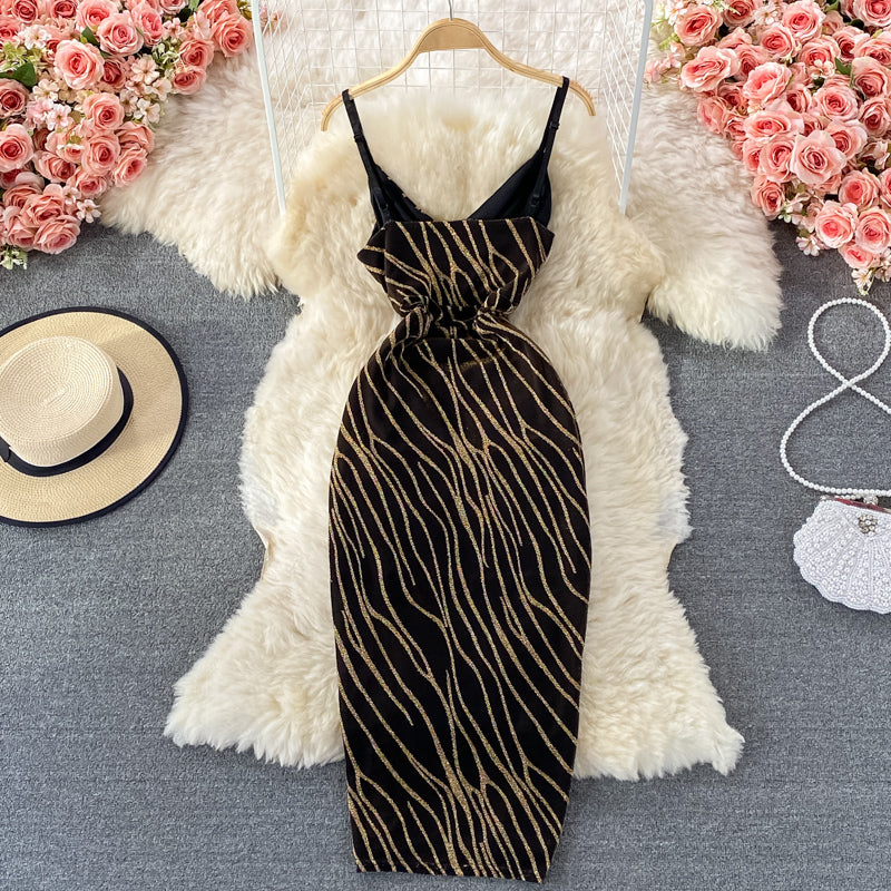 Zebra cut slim split strap skirt  2983