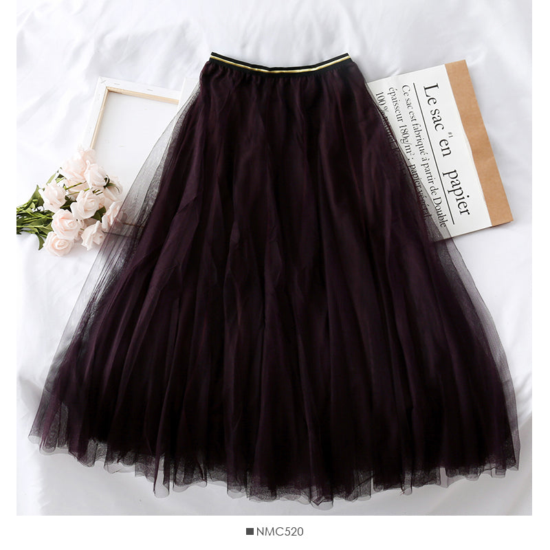 Gauze skirt half body super fairy long high waist  2514