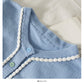 Sweet little fresh stripe single breasted crew neck thin sweater  1810