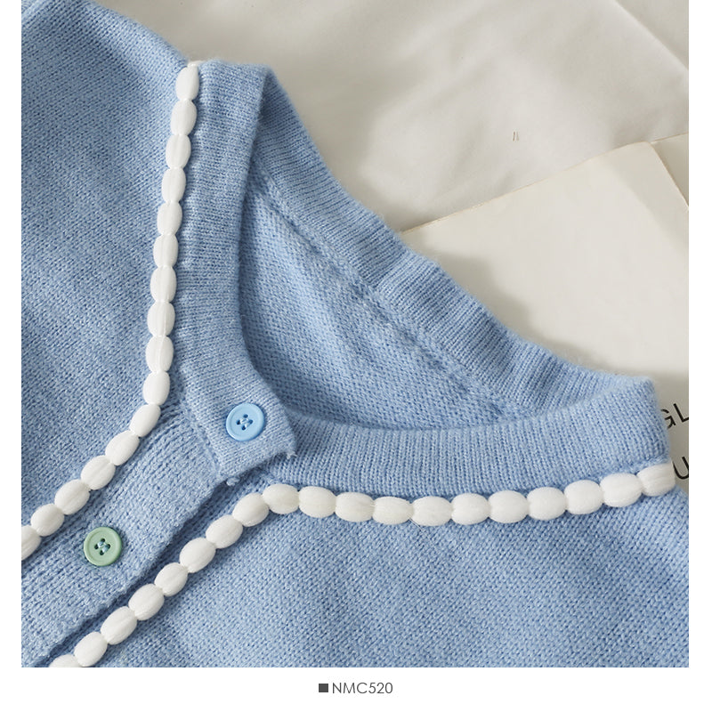 Sweet little fresh stripe single breasted crew neck thin sweater  1810