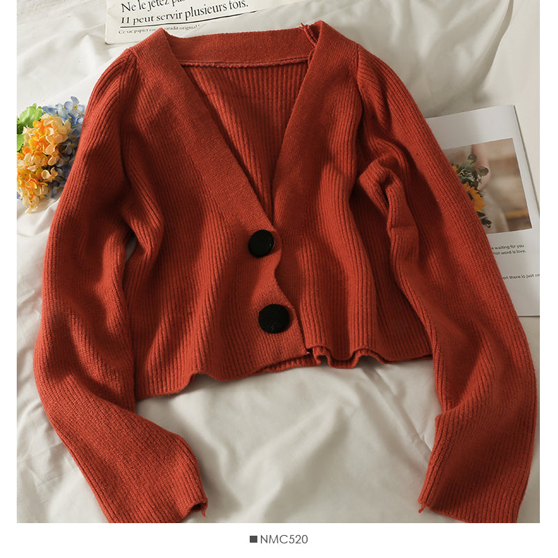 Sweater women's new two button short cardigan low neck  1800