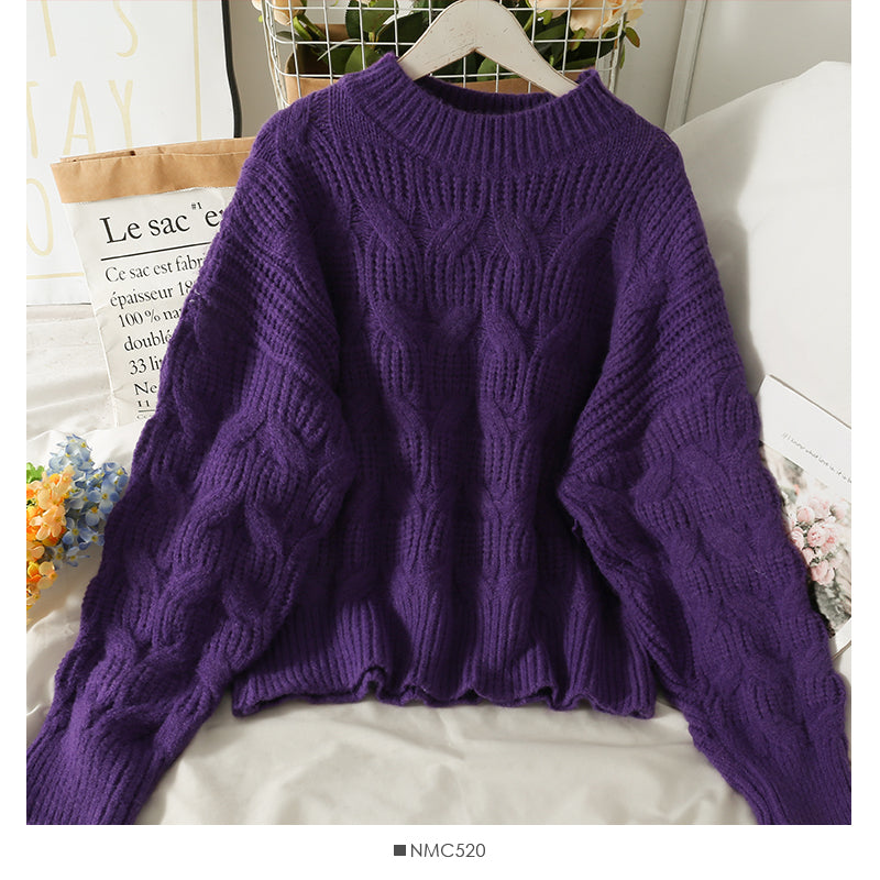 Sweater women's season loose and thin linen pattern round neck sweater  2021
