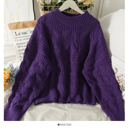 Sweater women's season loose and thin linen pattern round neck sweater  2021