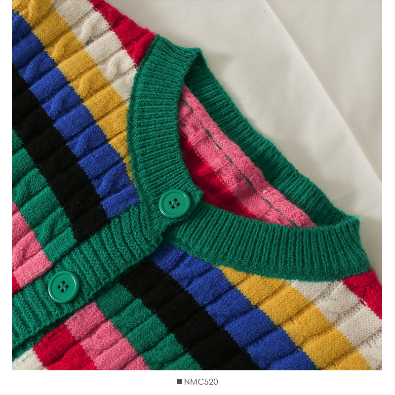 Eleganter einreihiger dünner Damenpullover mit Farbstreifen 1788